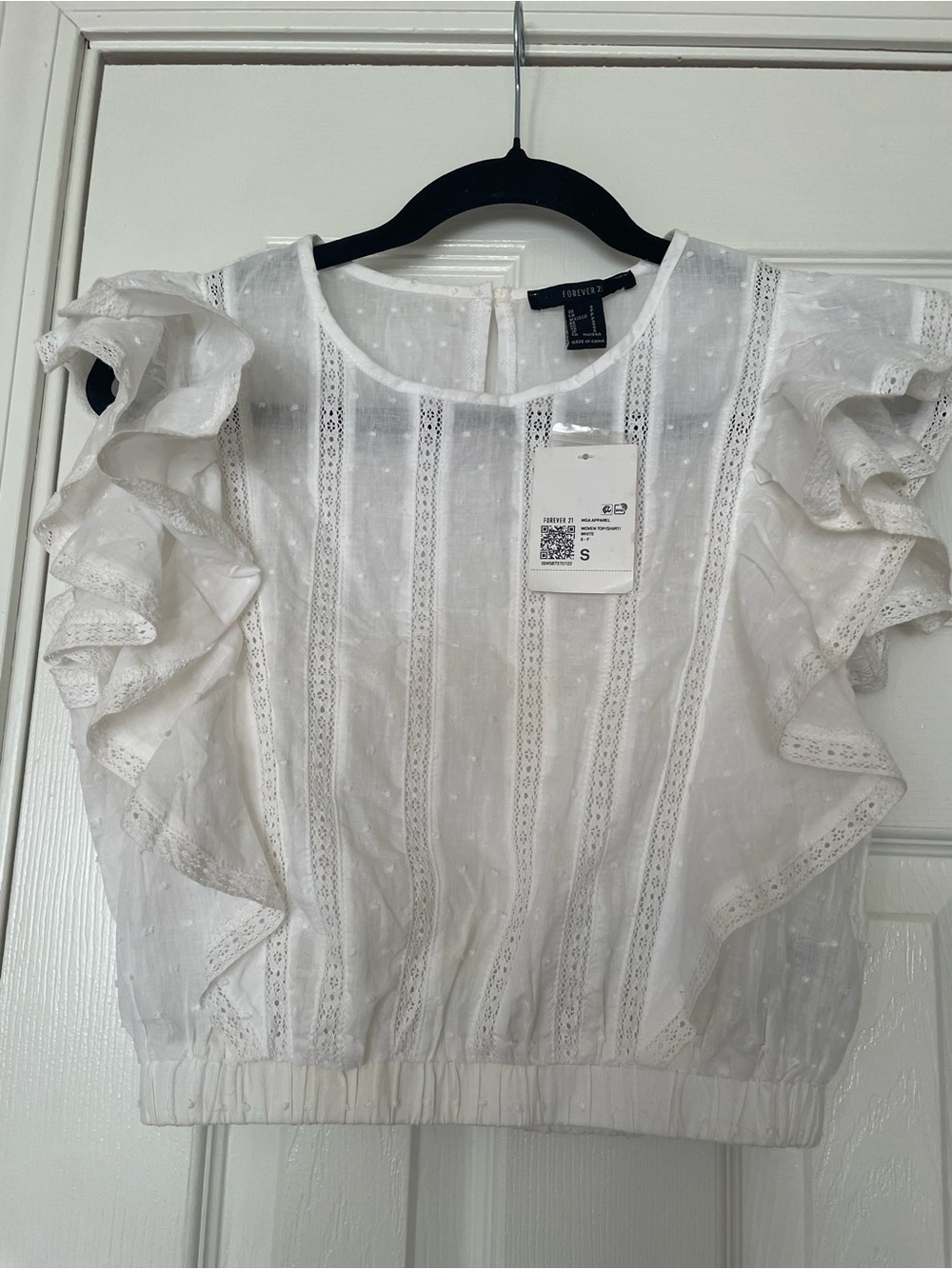 White Ruffle Sleeve Swiss Dot Blouse 100% Cotton